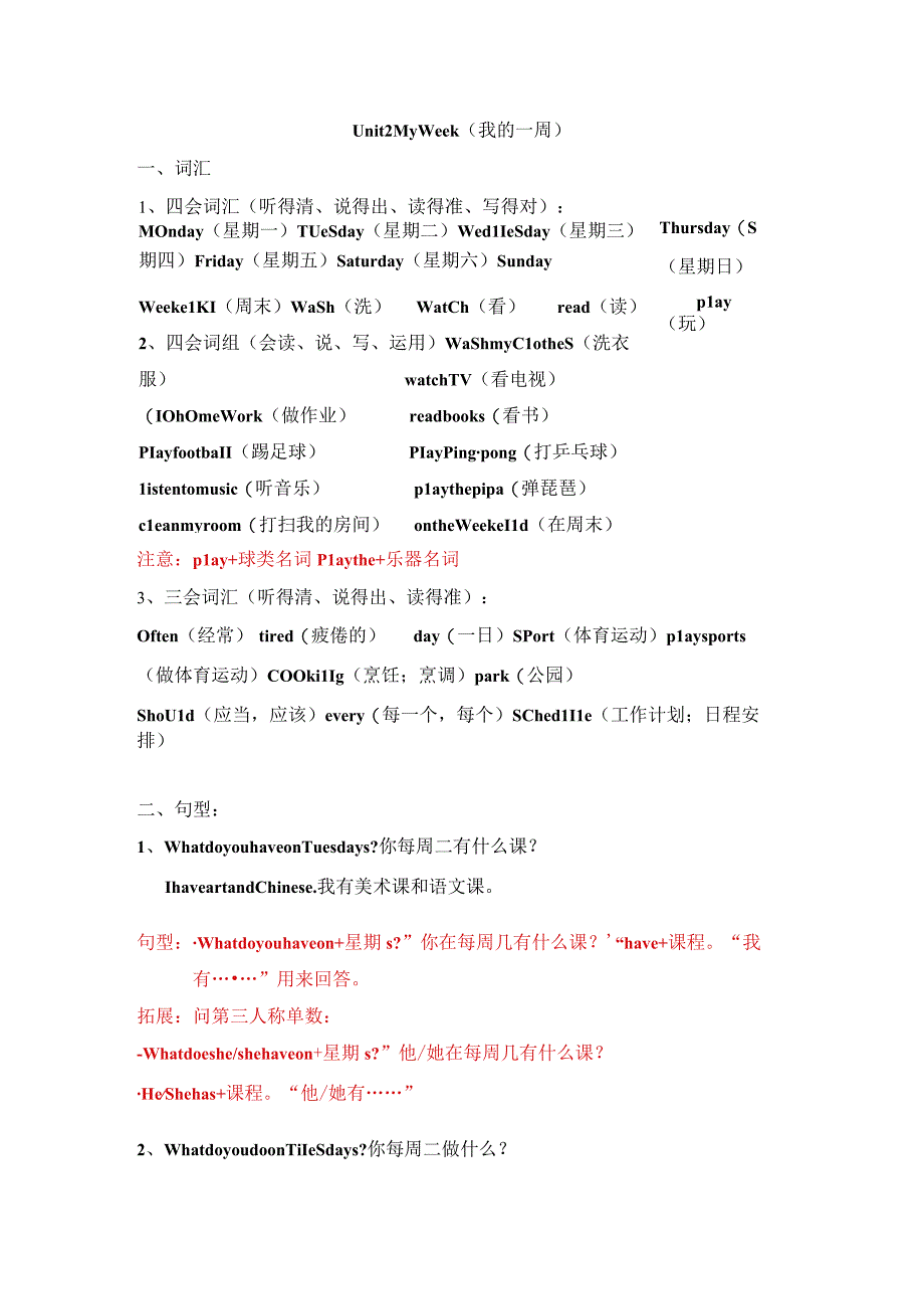 五上应知应会Unit2 My week整理.docx_第1页