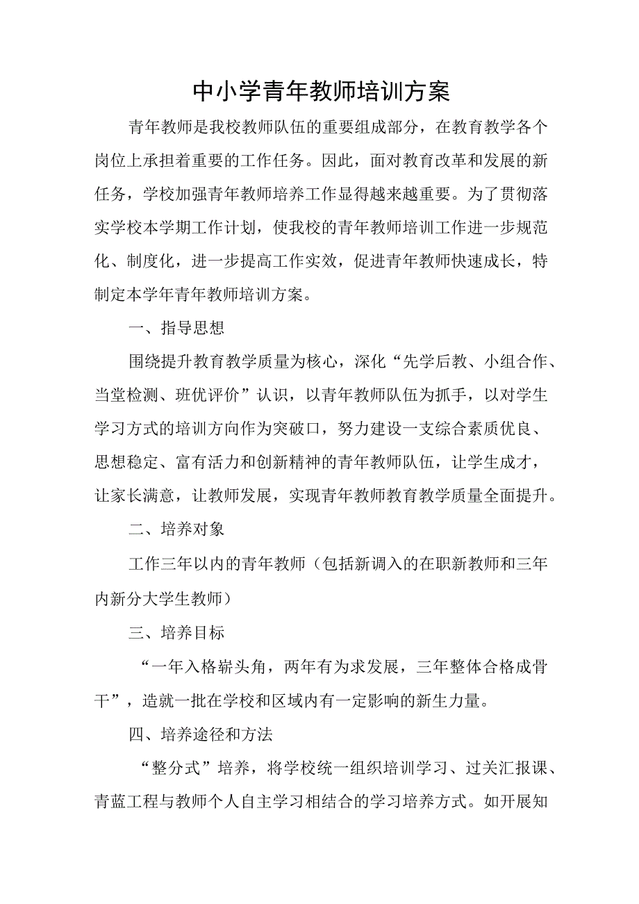 中小学青年教师培训方案.docx_第1页