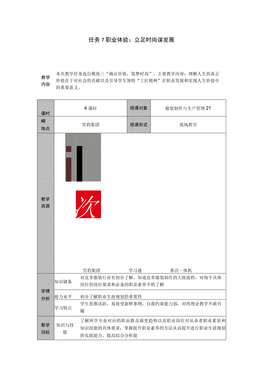 任务7 职业体验 立足时尚谋发展 教案公开课.docx_第1页