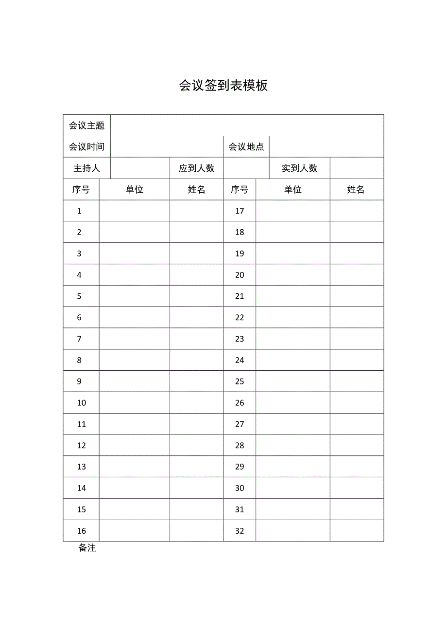 会议签到表模板.docx_第1页