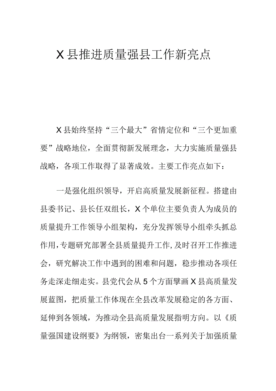 X县推进质量强县工作新亮点.docx_第1页