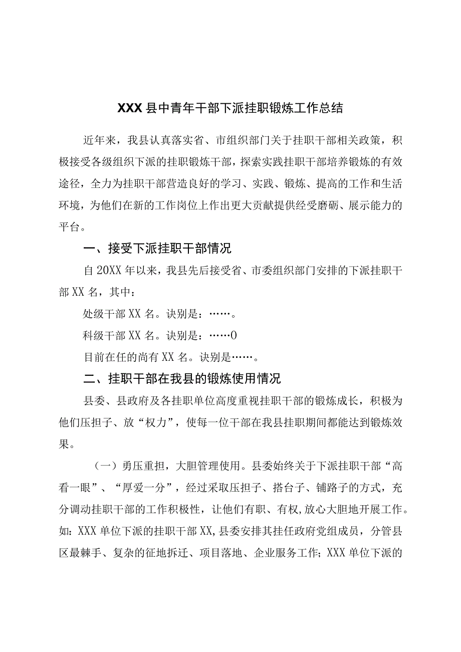 中青年干部下派挂职锻炼工作总结.docx_第1页