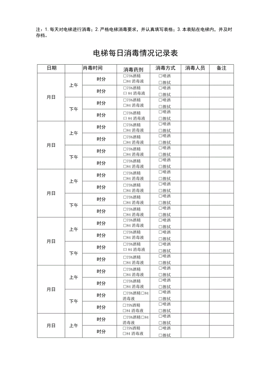 公共场所电梯每日消毒情况记录表.docx_第2页