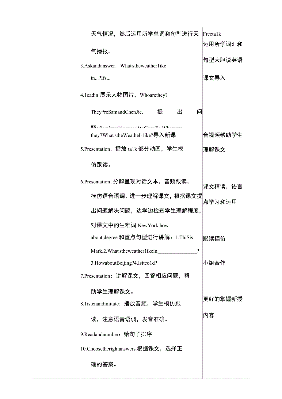 人教PEP四下核心素养目标Unit 3 Weather PB let's talk 教案.docx_第2页