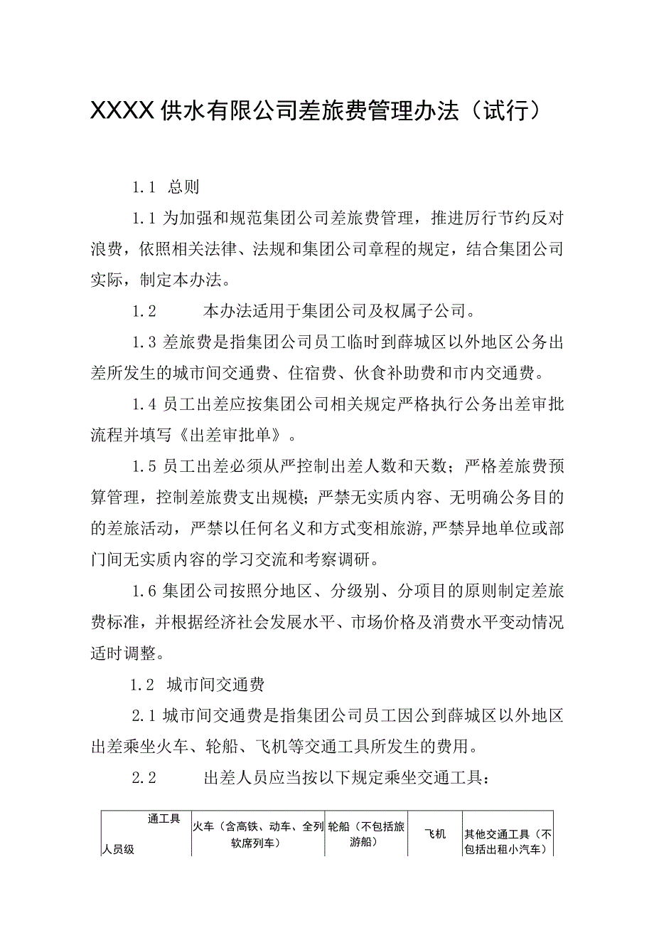 供水有限公司差旅费管理办法（试行）.docx_第1页