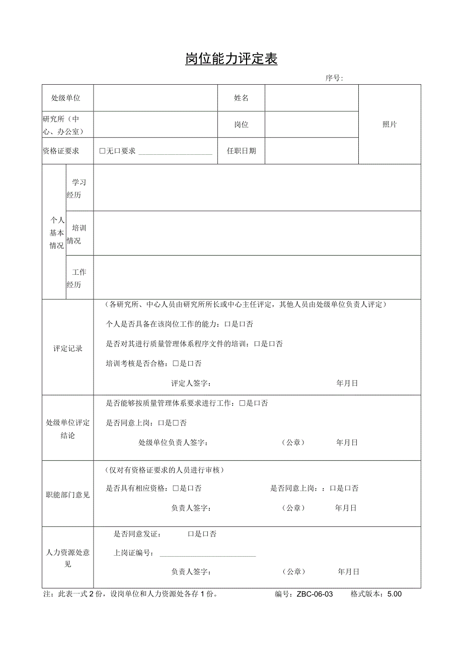 人力资源管理程序表格_岗位能力评定表.docx_第1页