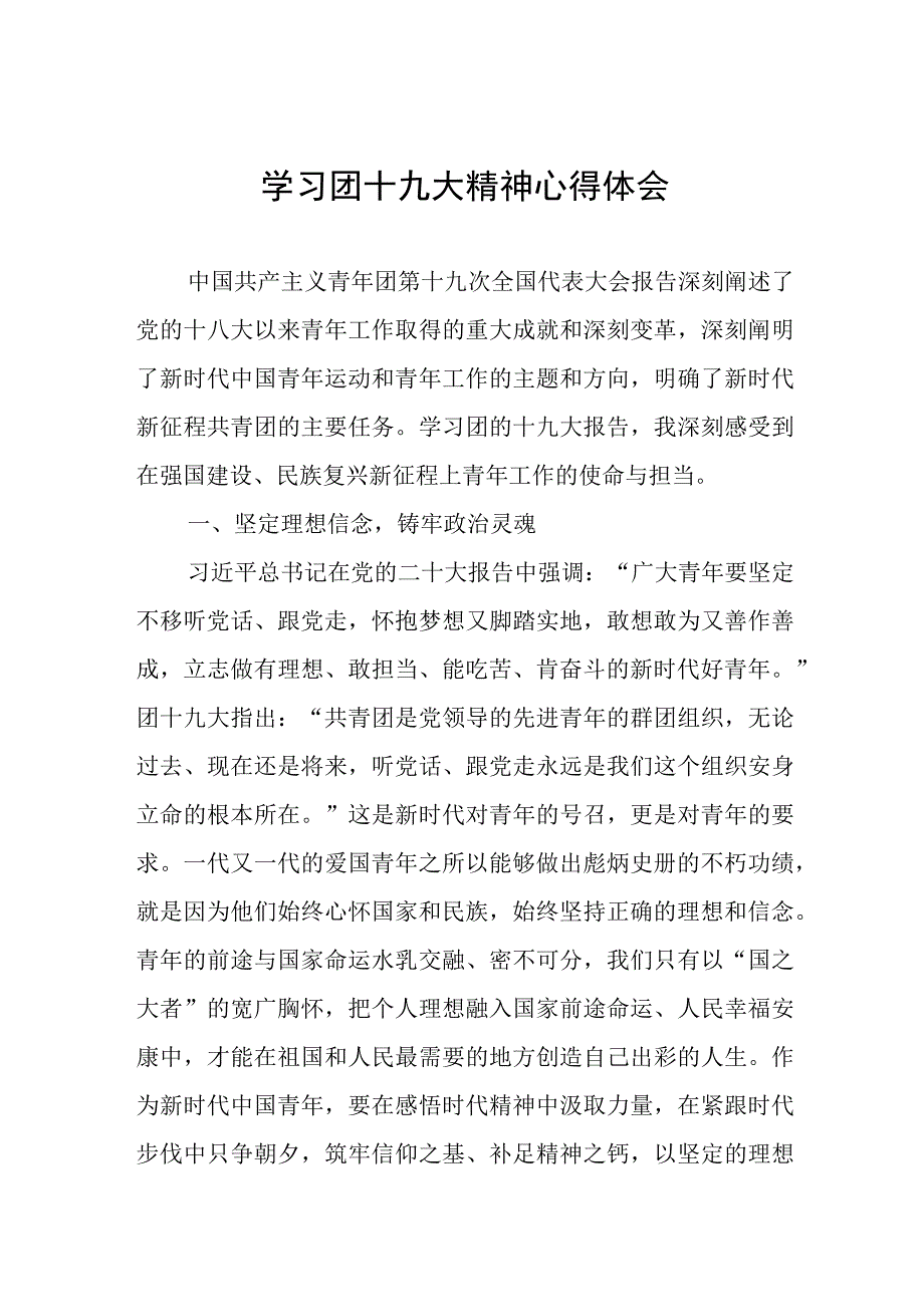 党员干部学习团十九大精神心得体会.docx_第1页