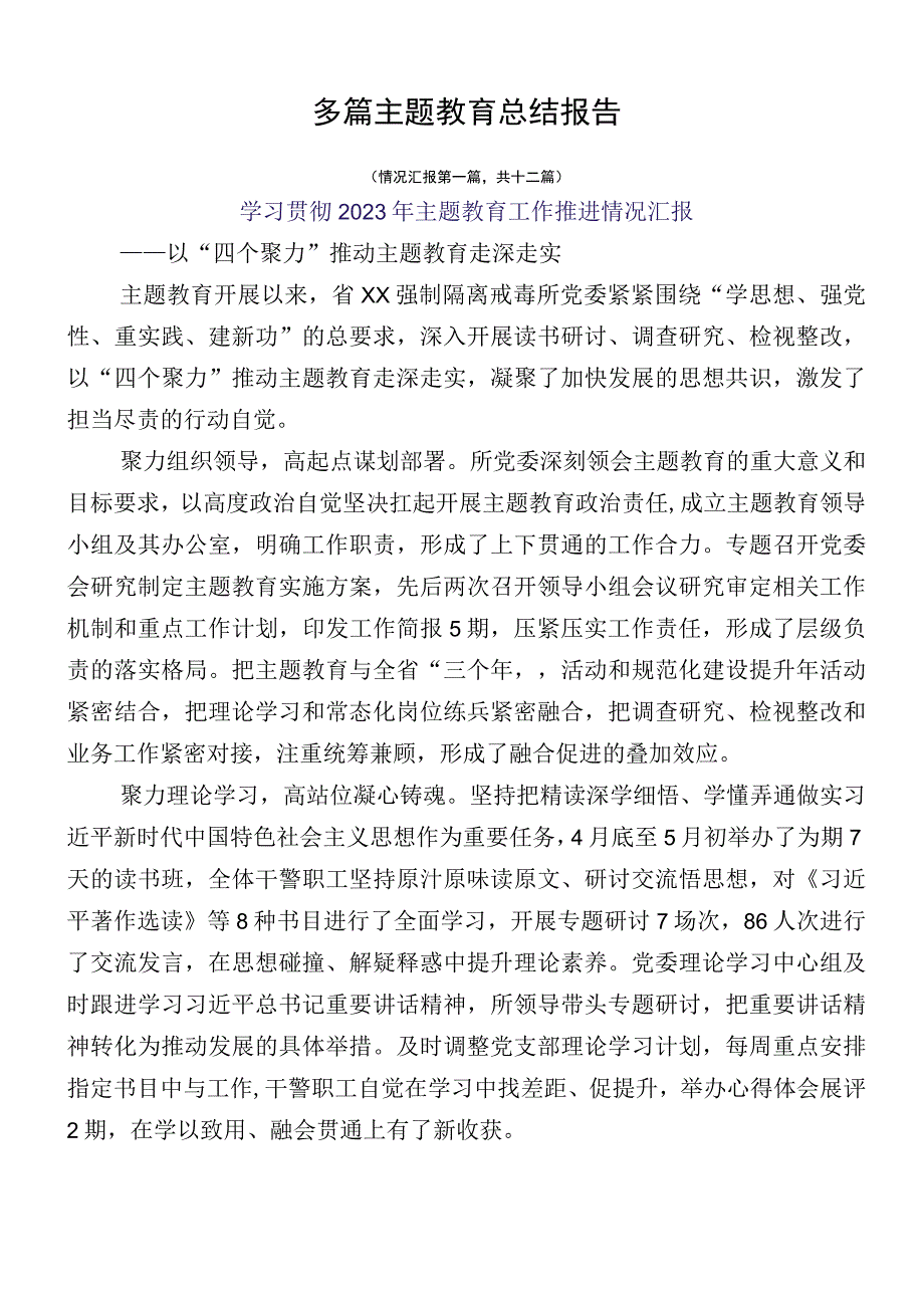 多篇主题教育总结报告.docx_第1页