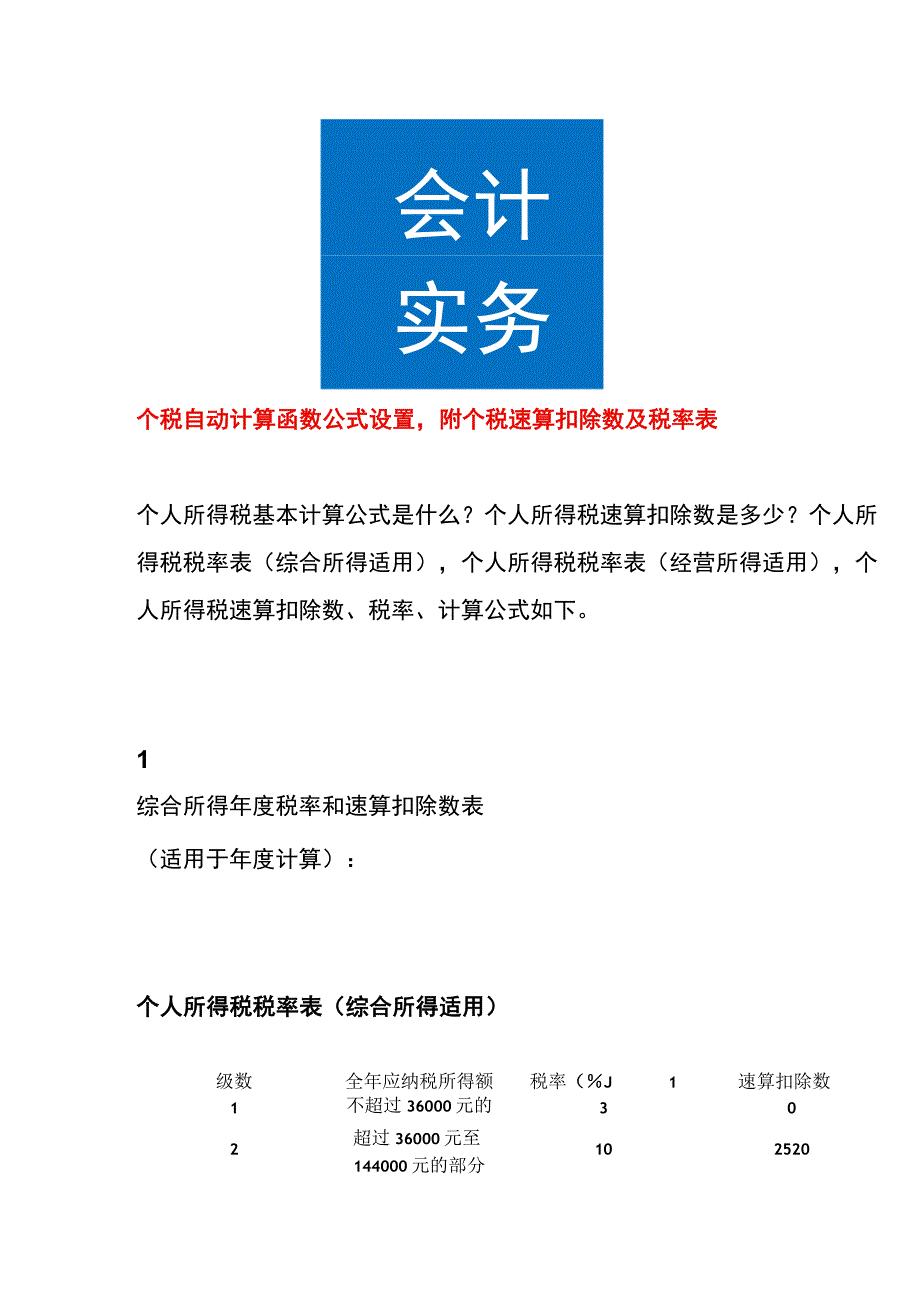 个税自动计算函数公式设置附个税速算扣除数及税率表.docx_第1页