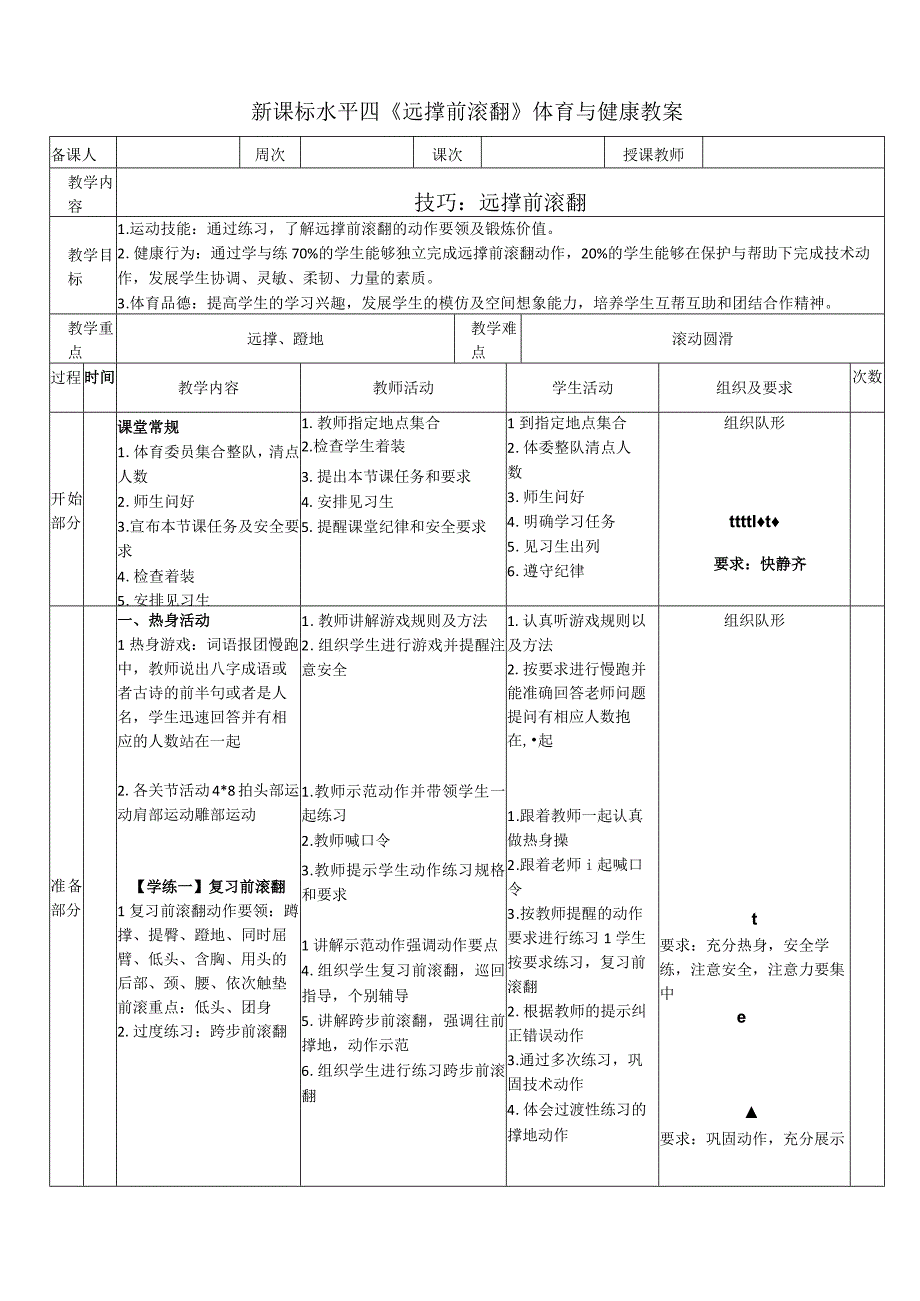 【新课标】水平四（初中）体育《技巧：远撑前滚翻》公开课教案.docx_第1页