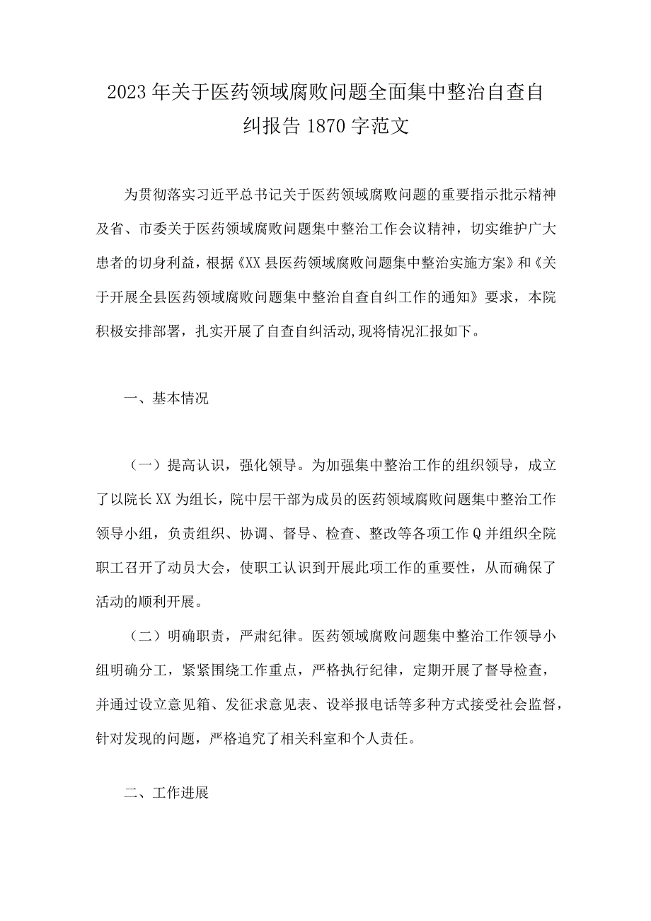 关于2023年全面集中整治医药领域腐败问题自查自纠报告、专项治理行动总结、工作实施方案（9篇）供参考.docx_第2页