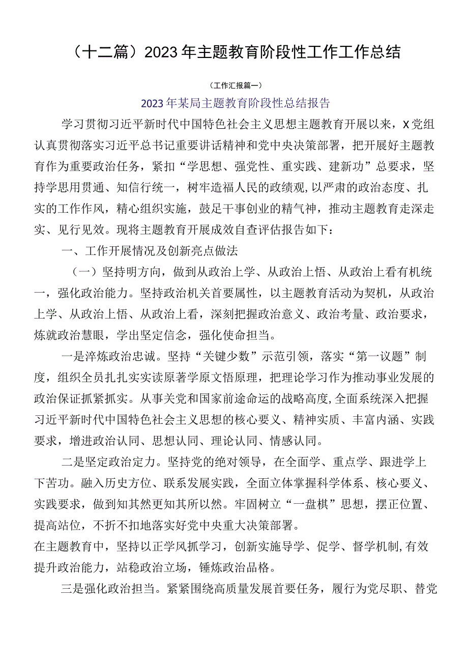 （十二篇）2023年主题教育阶段性工作工作总结.docx_第1页