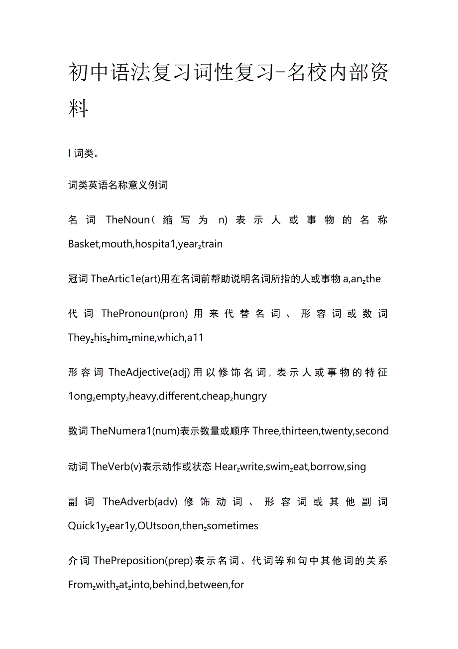 初中语法复习 词性复习(全).docx_第1页