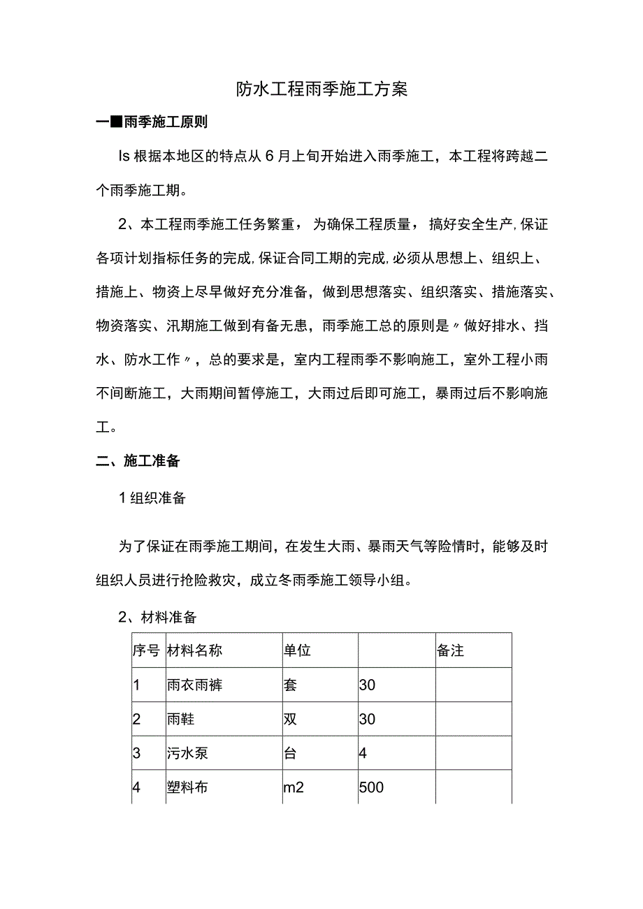 防水工程雨季施工方案.docx_第1页