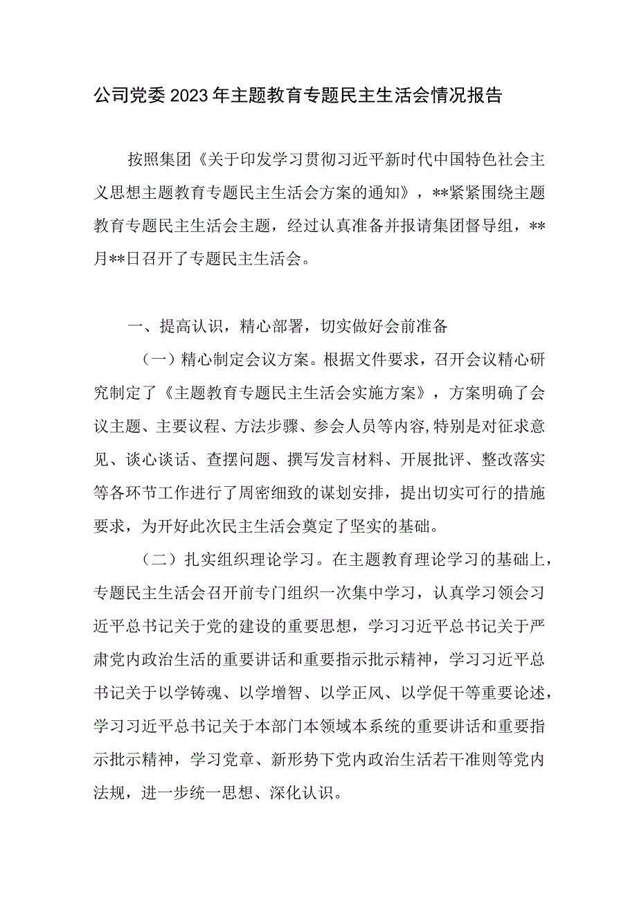 公司党委2023年主题教育专题民主生活会情况报告和公司党建工作情况汇报.docx_第2页