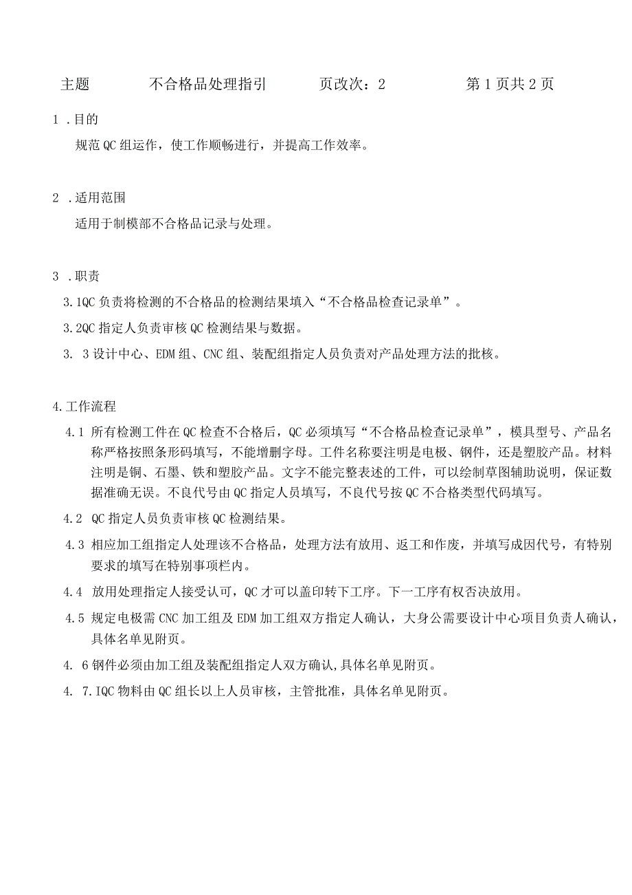 各大公司工模流程MPPL-WI-TD-033不合格零件处理.docx_第1页