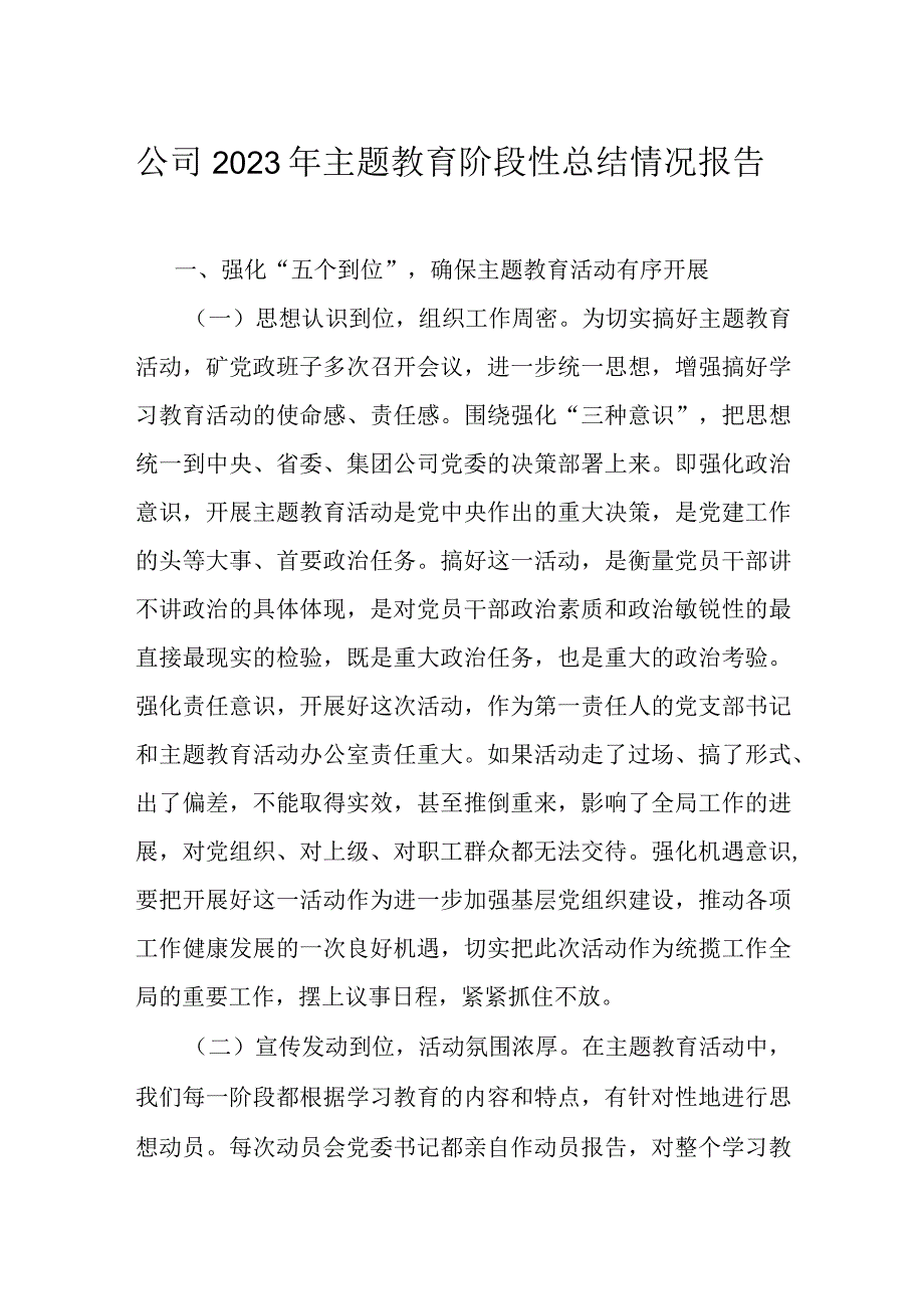 公司2023年主题教育阶段性总结情况报告.docx_第1页