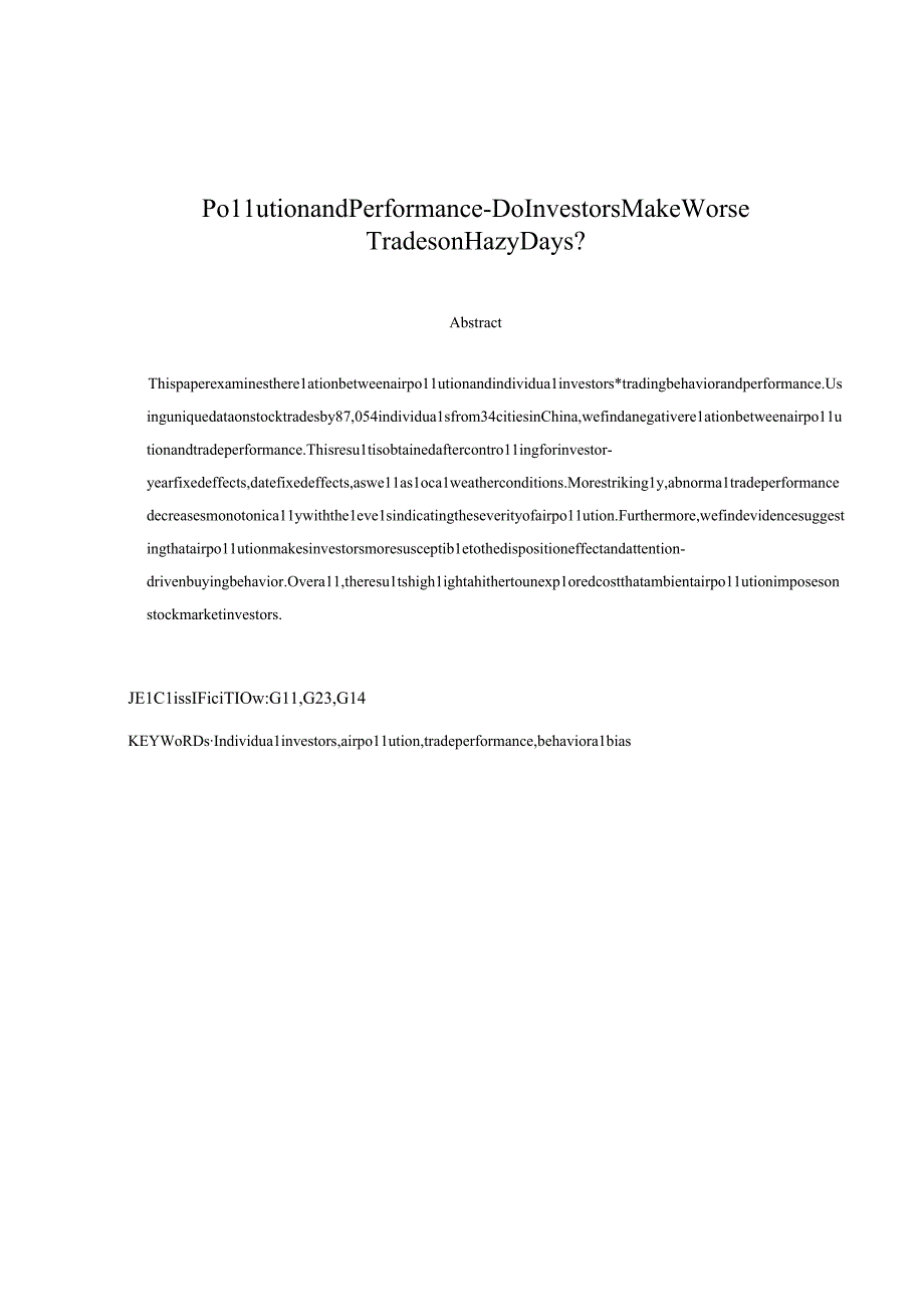 【行业报告】污染与业绩：投资者在阴天做更糟糕的交易吗？（英）_市场营销策划_2023年市场报告6月第.docx_第2页