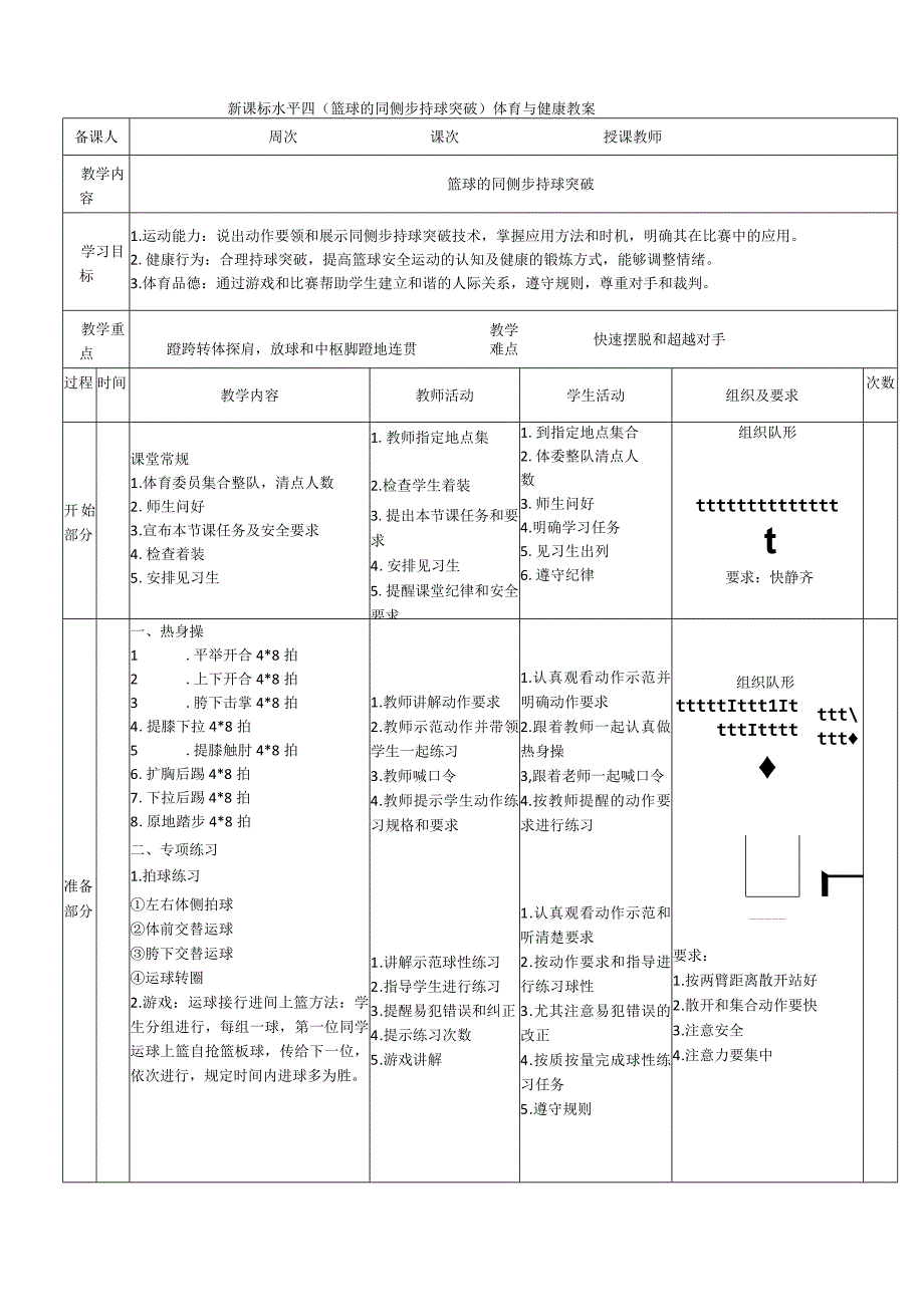 【新课标】水平四（初中）体育《篮球的同侧步持球突破》公开课教案.docx_第1页