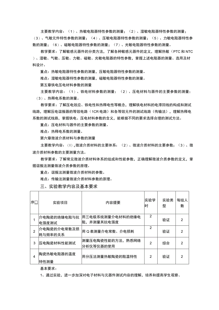 《电子材料与元器件测试技术》课程教学大纲.docx_第2页