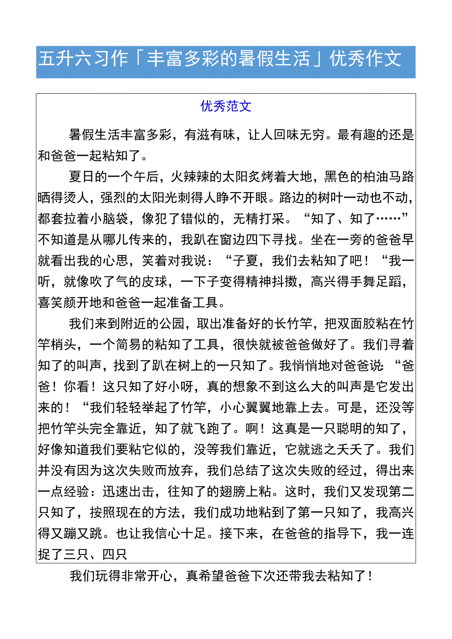 五升六习作「丰富多彩的暑假生活」优秀作文.docx_第1页