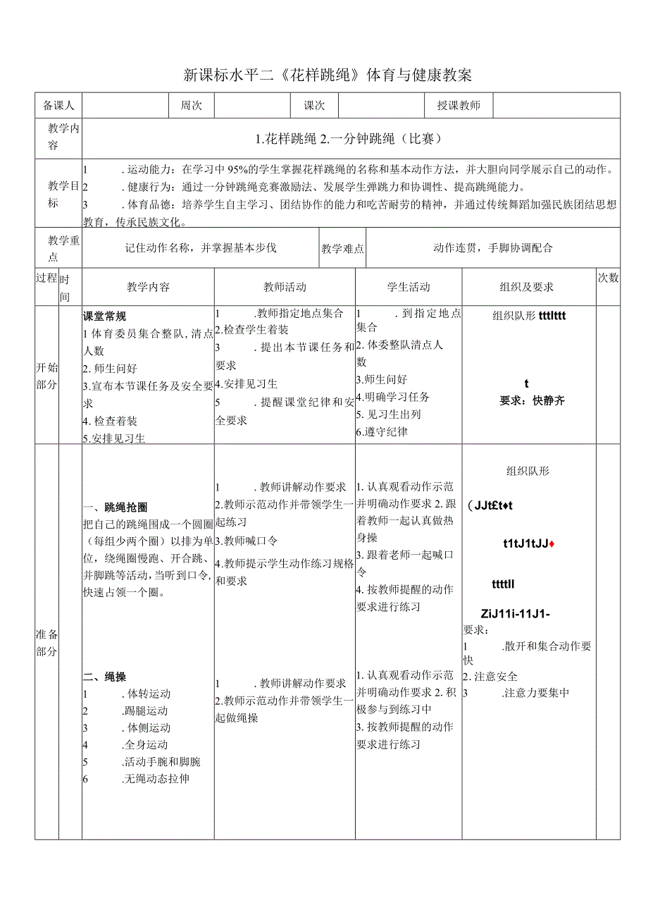 【新课标】水平二（三、四年级）体育《花样跳绳》公开课教案.docx_第1页