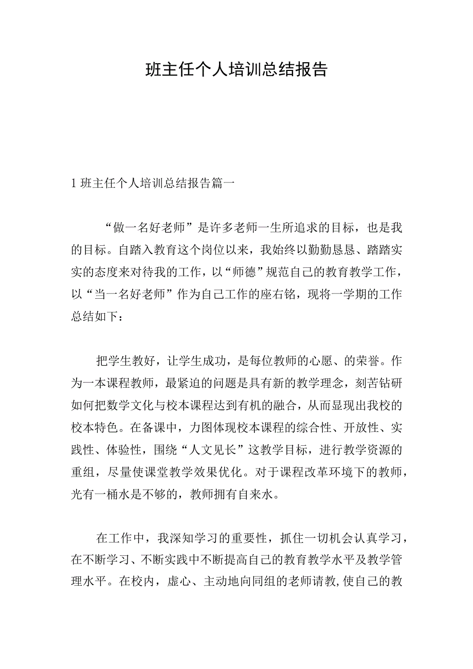 班主任个人培训总结报告.docx_第1页