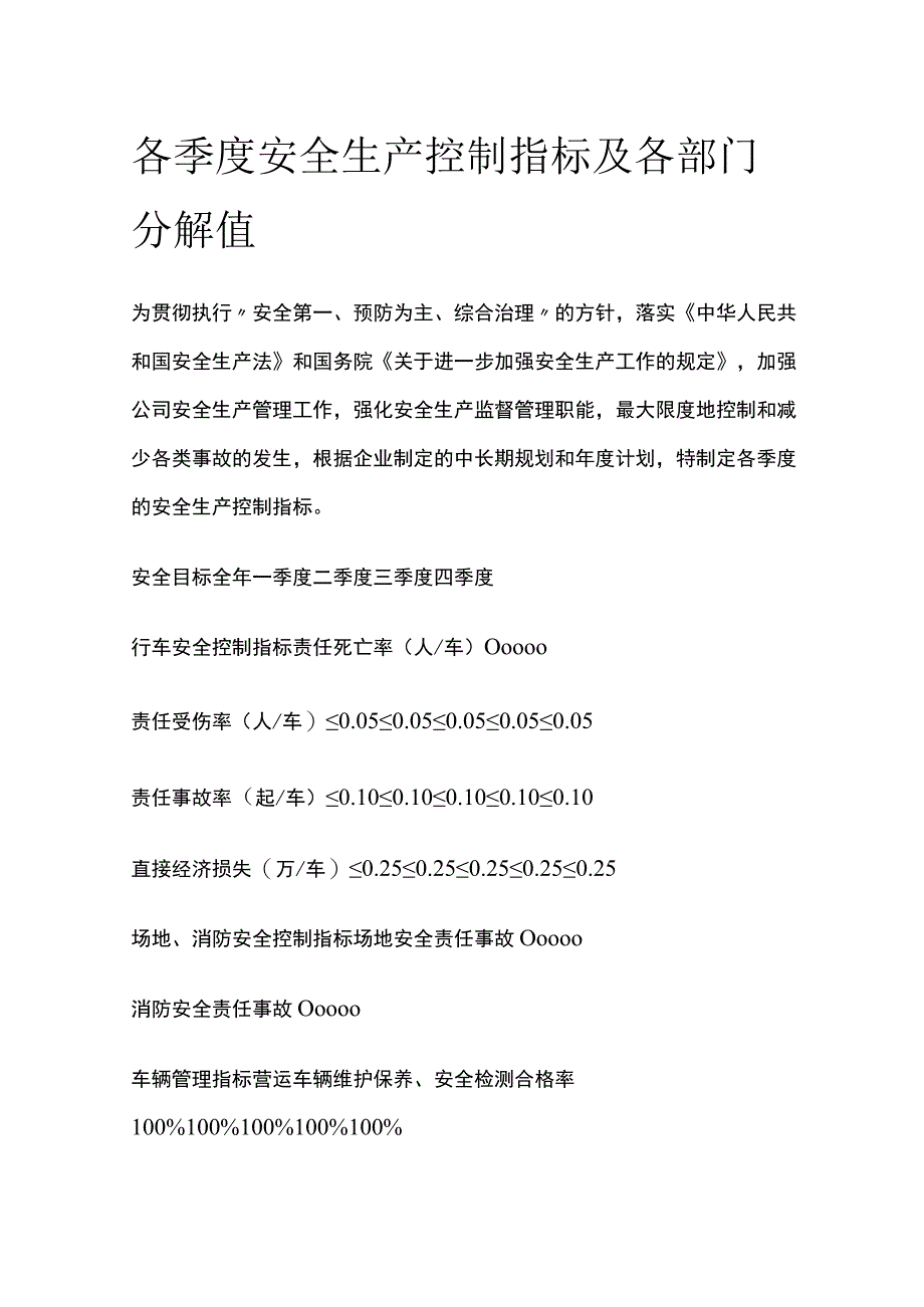 各季度安全生产控制指标及各部门分解值[全].docx_第1页