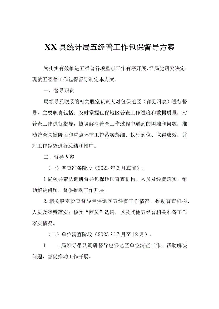 XX县统计局五经普工作包保督导方案.docx_第1页