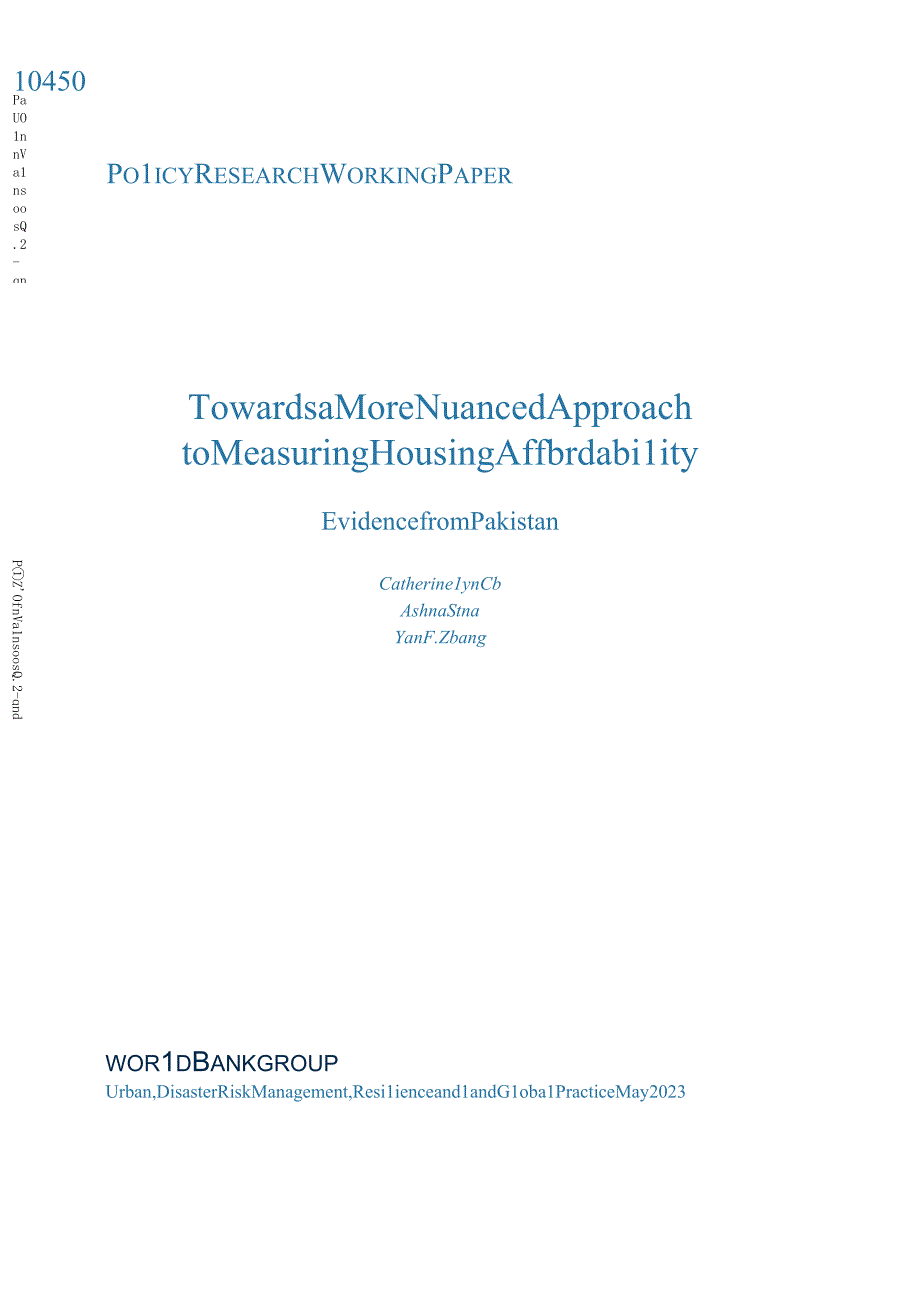 【行业报告】世界银行-寻求一种更加宽松的方法来衡量住房负担能力：来自巴基斯坦的证据（英）-2023..docx_第1页