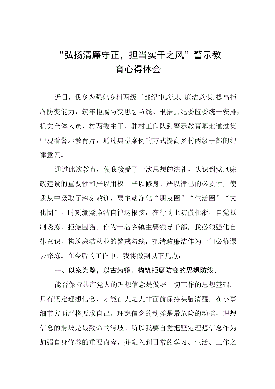 党员干部关于弘扬清廉守正担当实干之风警示教育学习体会交流发言八篇.docx_第1页