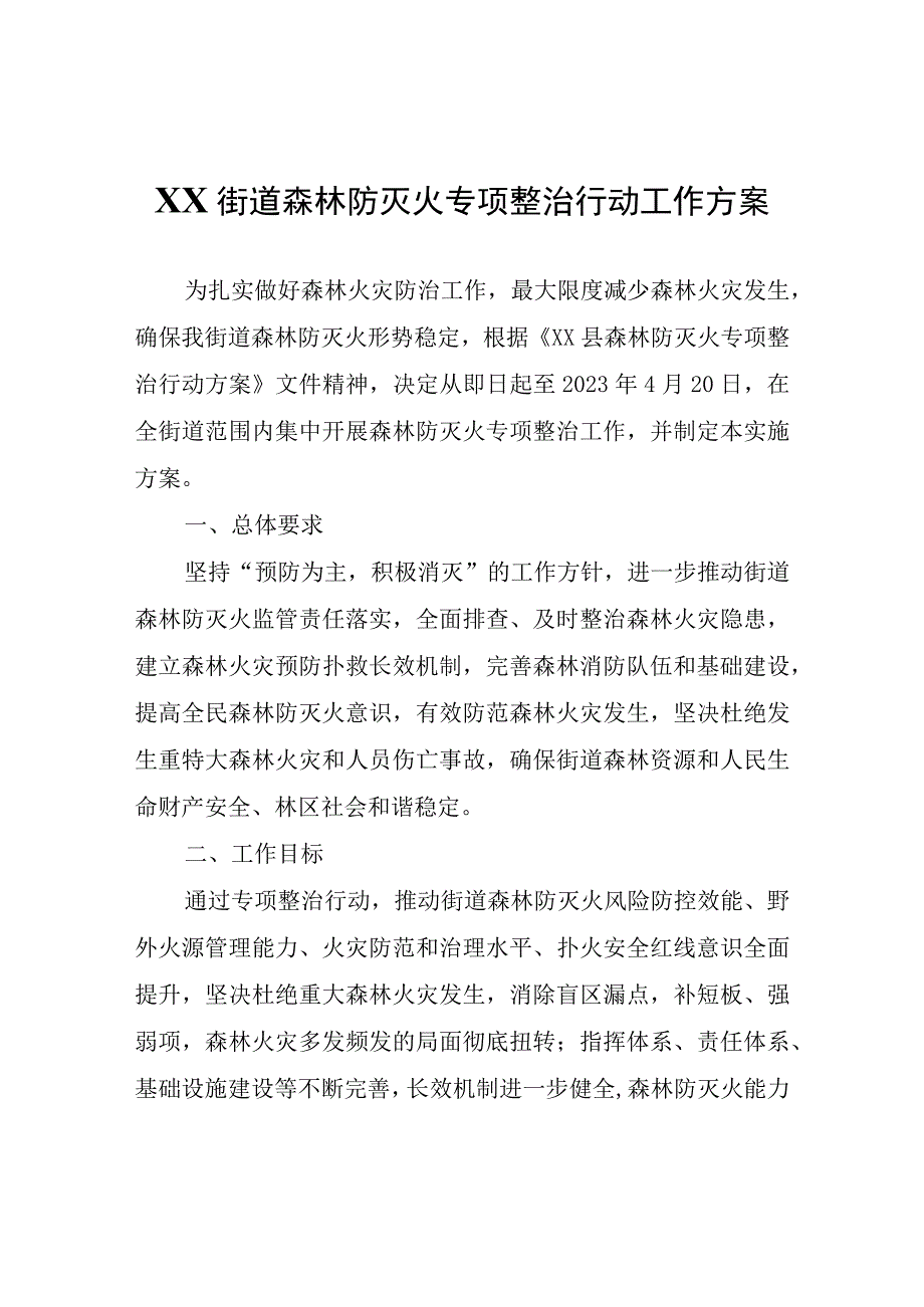 XX街道森林防灭火专项整治行动工作方案.docx_第1页