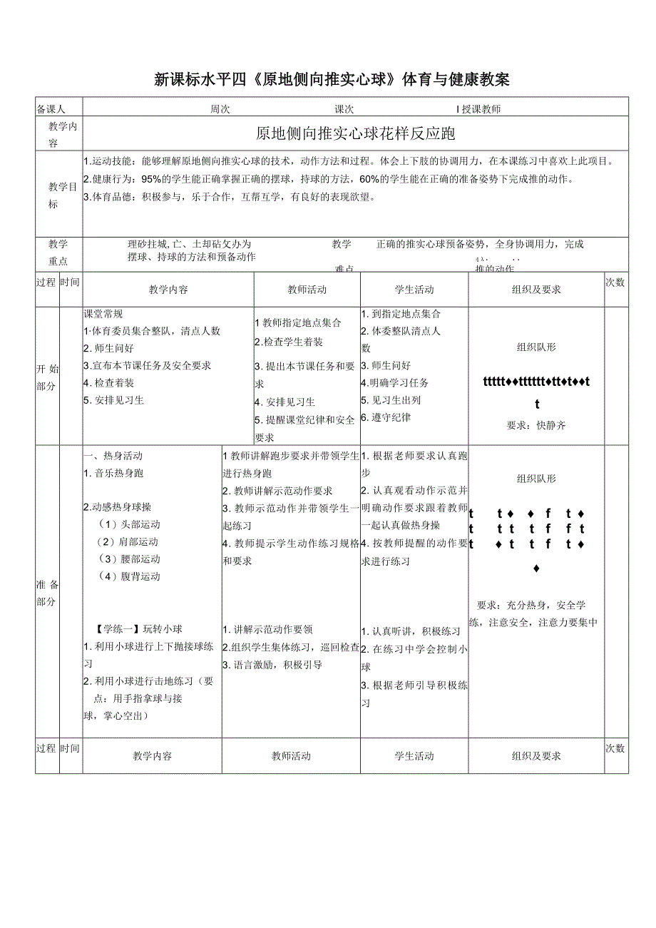 【新课标】水平四（初中）体育《原地侧向推实心球》公开课教案.docx_第1页