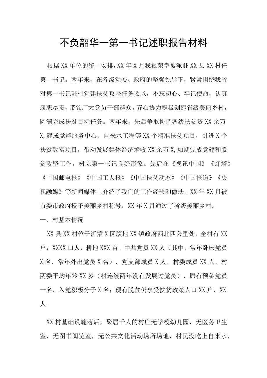 不负韶华——第一书记述职报告材料.docx_第1页