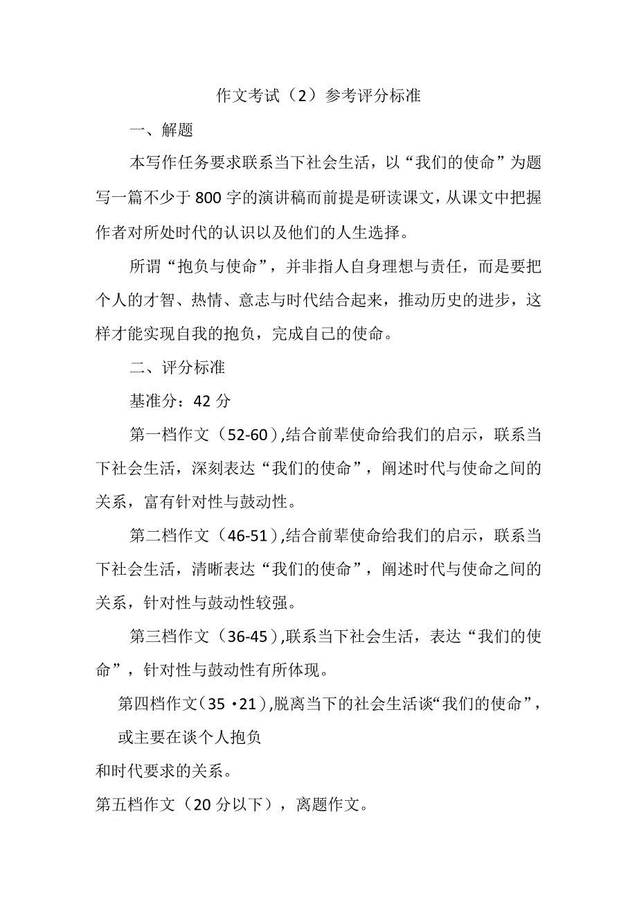 单元写作“我们的使命”参考评分标准公开课.docx_第1页