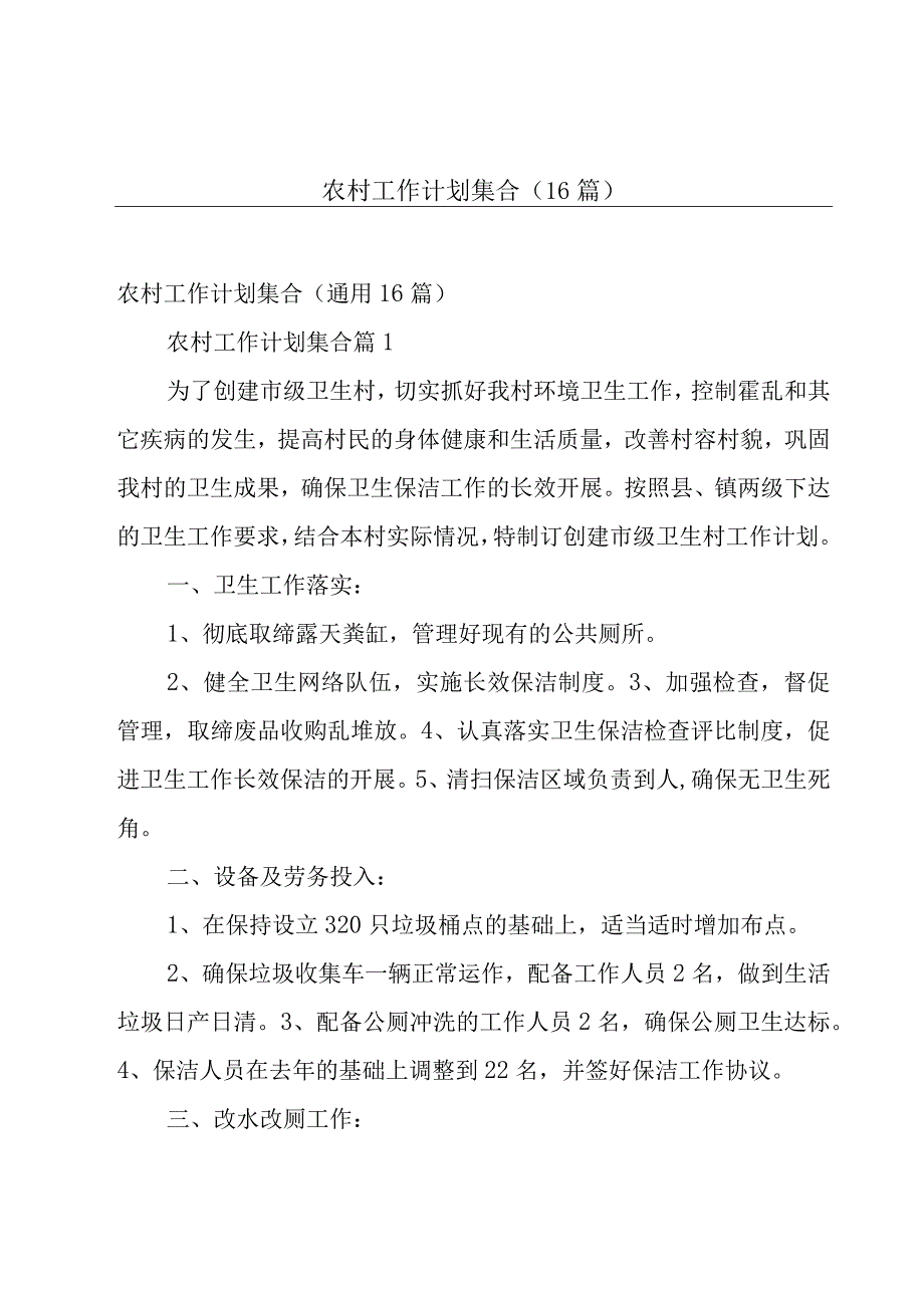 农村工作计划集合（16篇）.docx_第1页