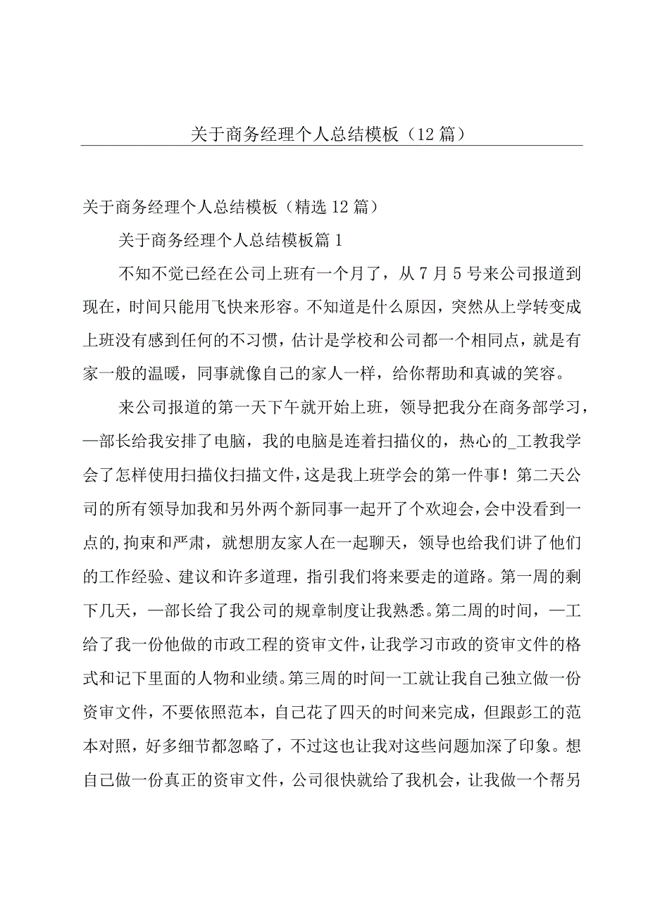 关于商务经理个人总结模板（12篇）.docx_第1页