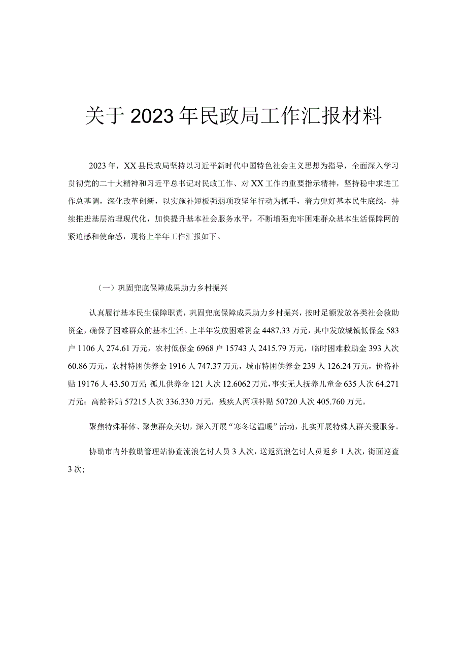 关于2023年民政局工作汇报材料.docx_第1页