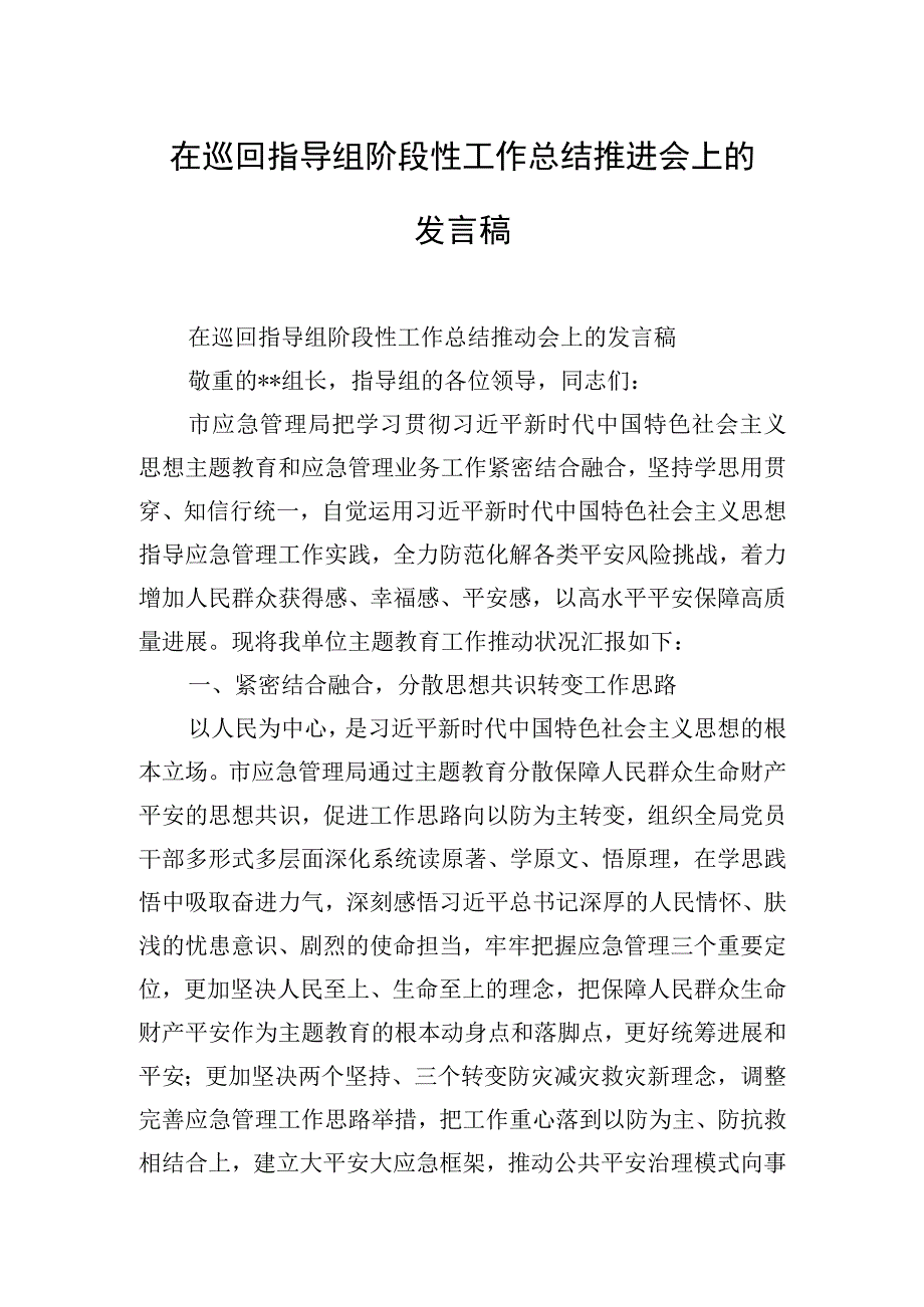 在巡回指导组阶段性工作总结推进会上的发言稿.docx_第1页