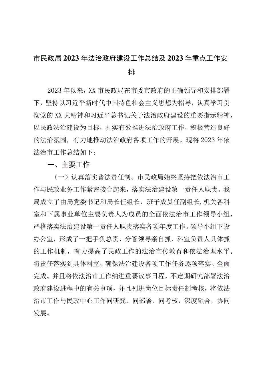 市民政局2022年法治政府建设工作总结及2023年重点工作安排.docx_第1页