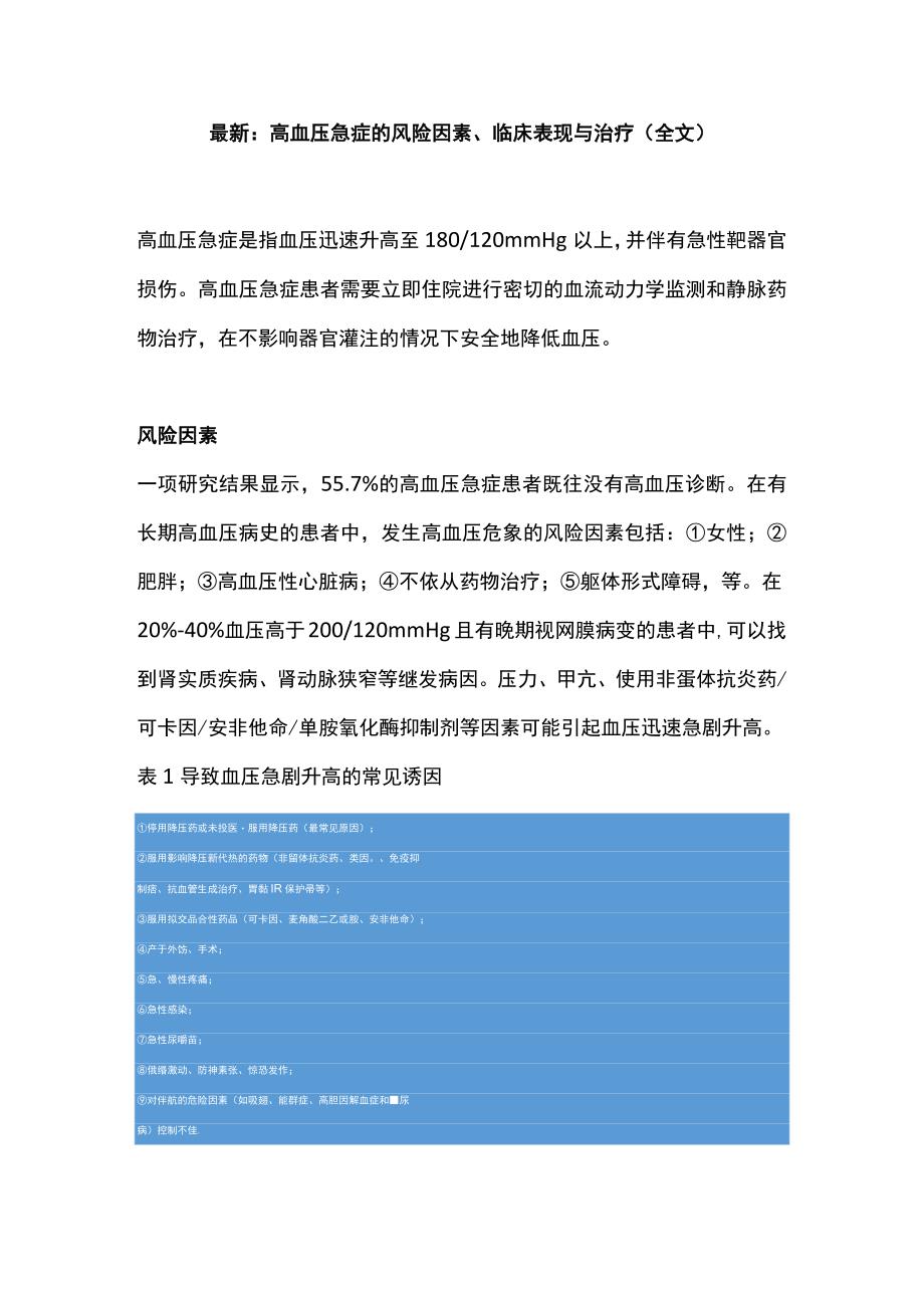 最新：高血压急症的风险因素、临床表现与治疗（全文）.docx_第1页