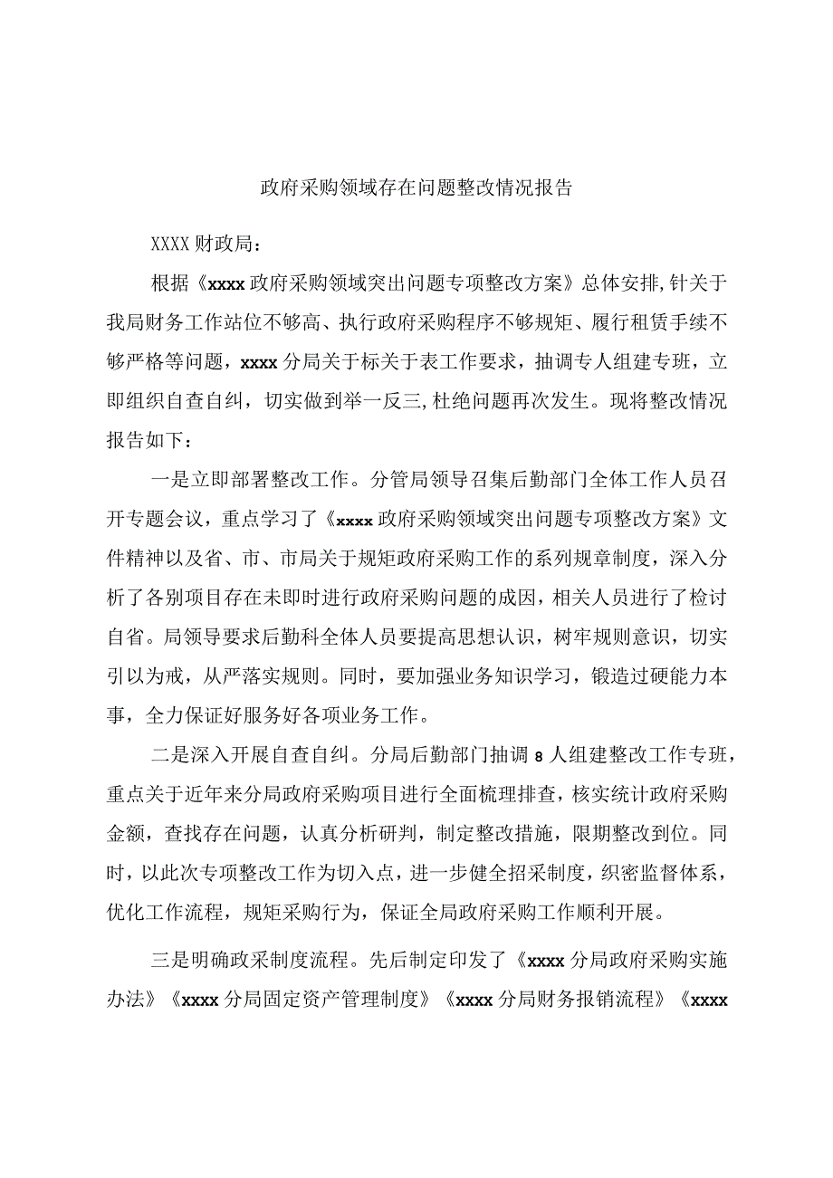 政府采购领域存在问题整改情况报告.docx_第1页