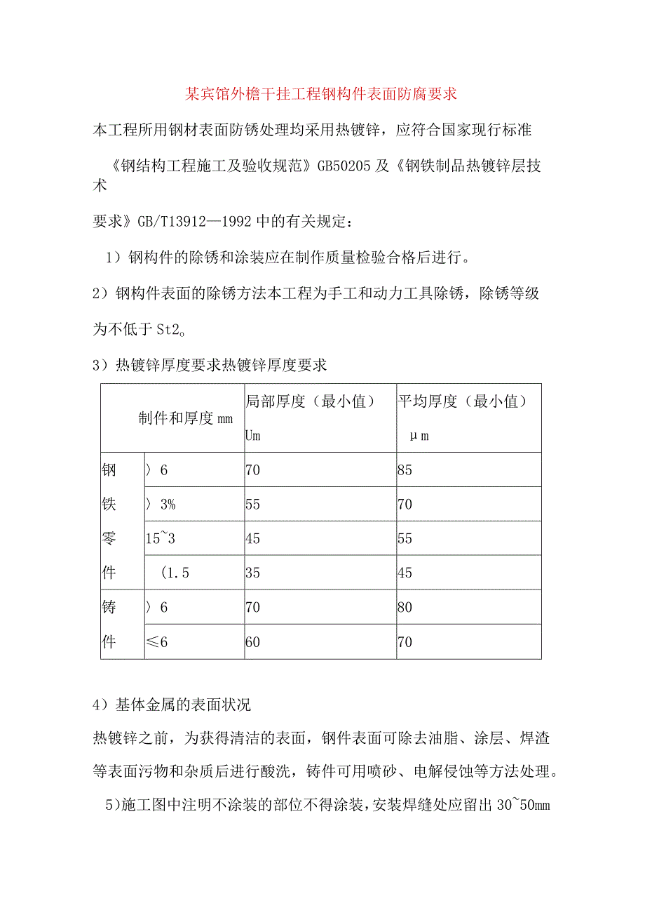 某宾馆外檐干挂工程钢构件表面防腐要求.docx_第1页