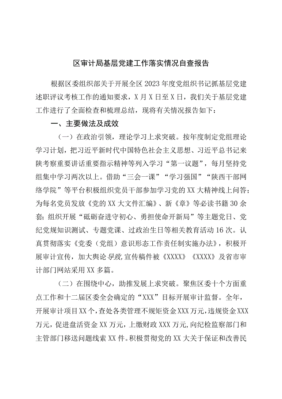 局基层党建工作落实情况自查报告.docx_第1页