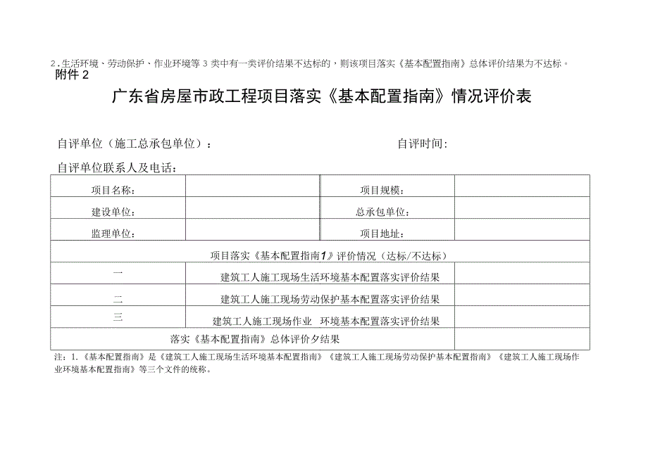 广东省房屋市政工程项目落实《基本配置指南》情况评价表.docx_第1页