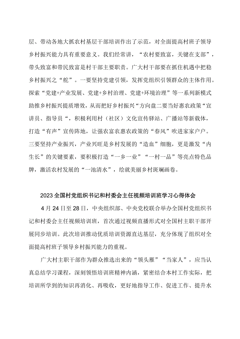 参加2023全国村党组织书记和村委会主任视频培训班学习心得体会2篇（含讲话稿）.docx_第3页