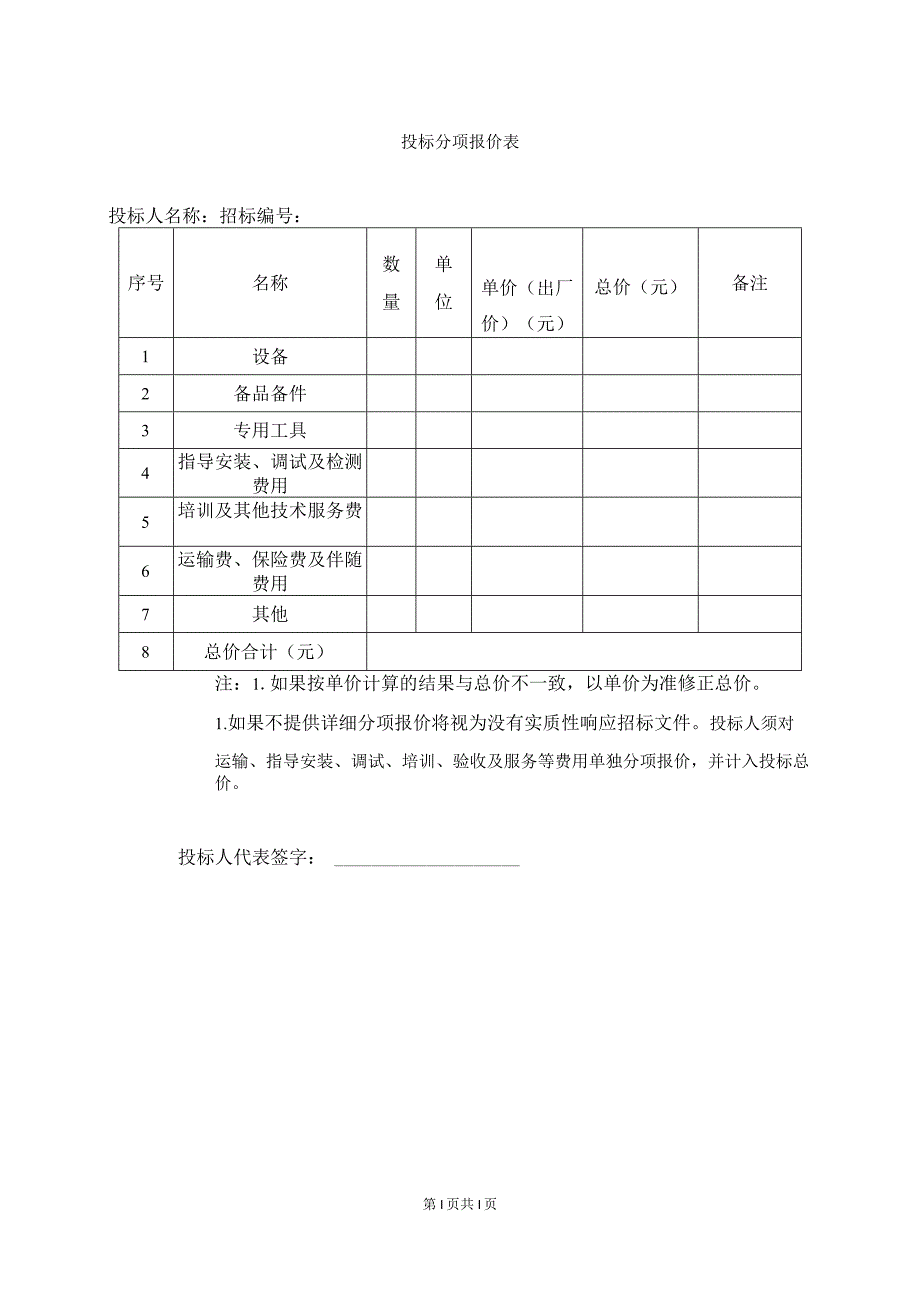 投标分项报价表(2023年).docx_第1页