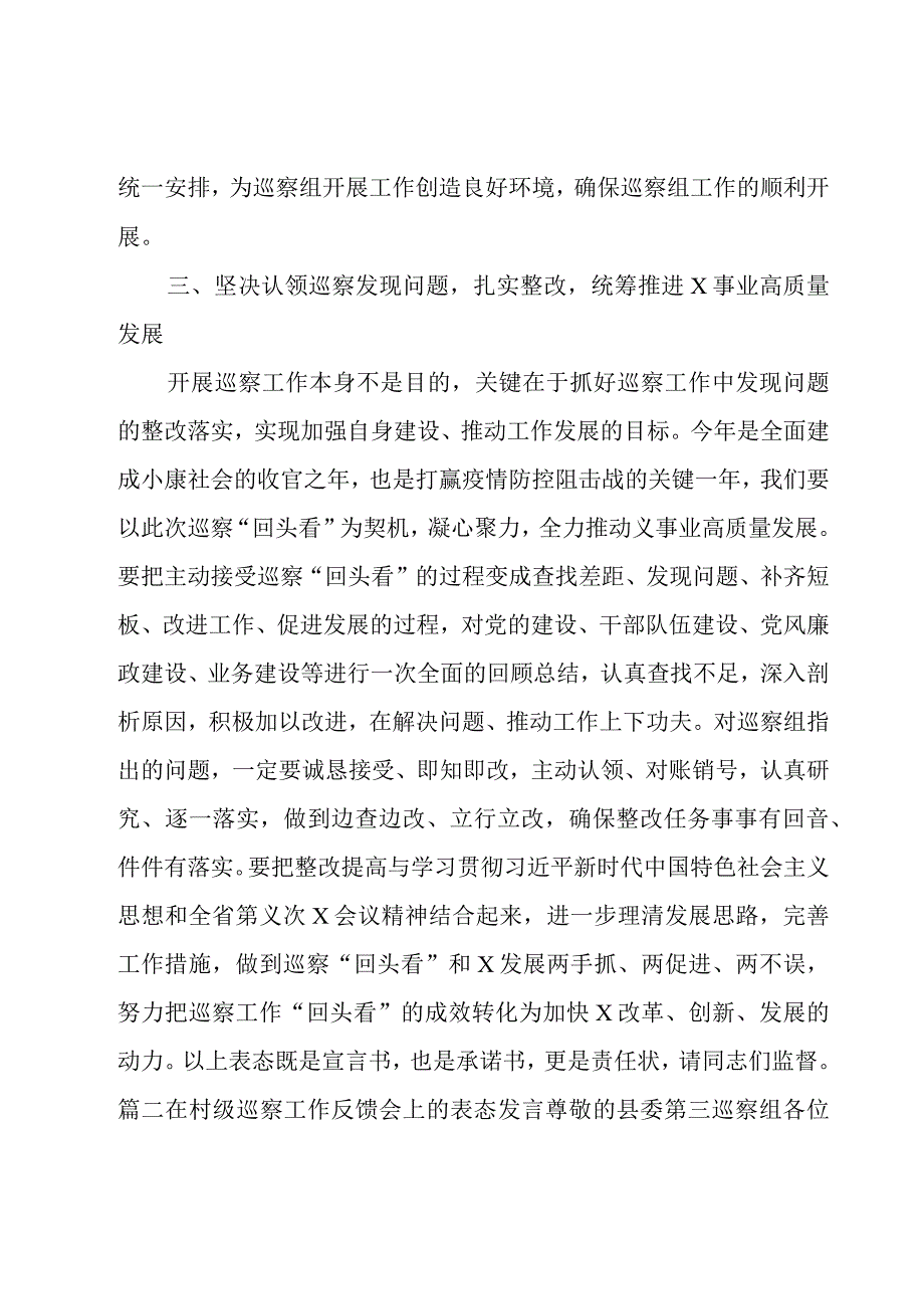 在村级巡察工作反馈会上的表态发言六篇.docx_第3页