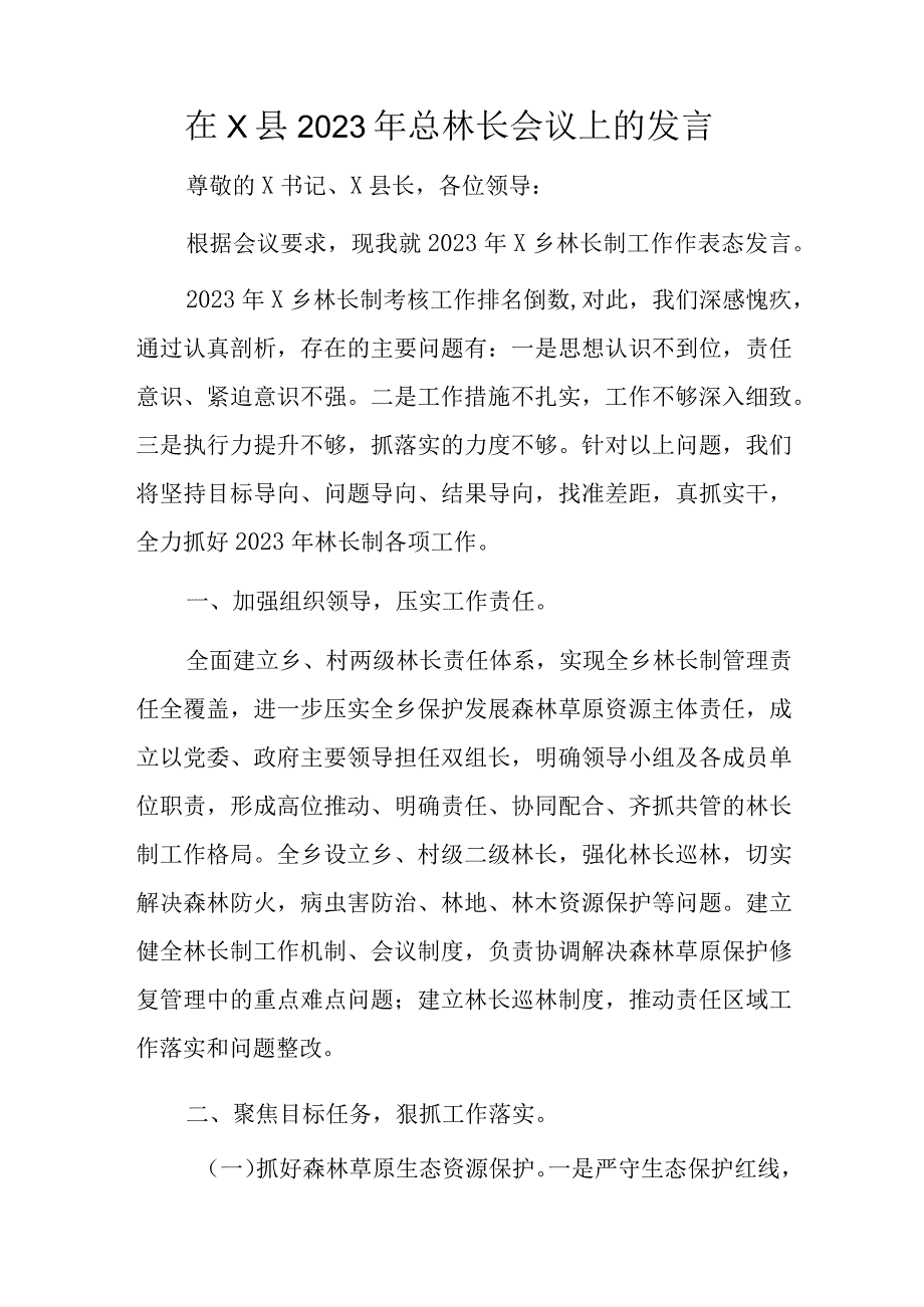 在X县2023年总林长会议上的发言.docx_第1页