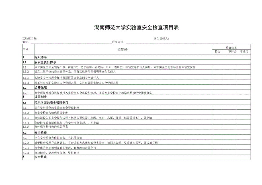 湖南师范大学实验室安全检查项目表.docx_第1页